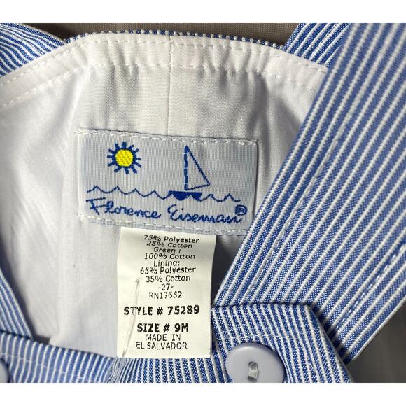 NWT Florence Eiseman Blue/White Stripe Pelican Shortall Romper Boys 9 Mo - Picture 4 of 4